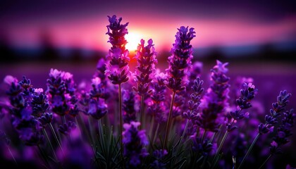 Naklejka premium Lavender field in full bloom, vibrant and aromatic, Botanical, Soft purples, Photograph, Floral beauty