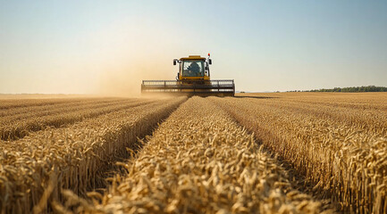  harvest Wheat Time : Combine Harvester in Ripe Wheat Field during wheat crop Harvest, moisson, , Agriculture 