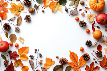 Obraz premium Colorful Autumn Fruits and Vegetables Frame Border Background - Space for Text