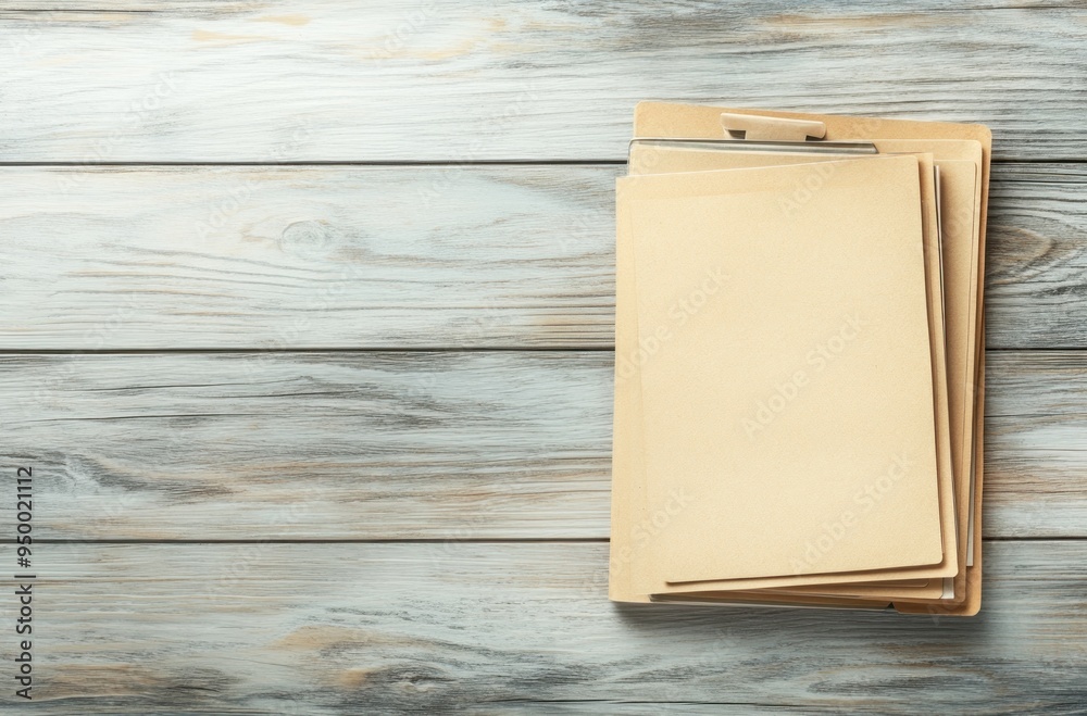 Poster Stack of Folders on a Wooden Surface