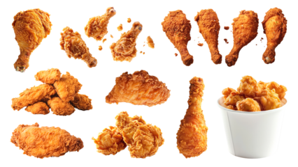 PNG fried chicken design element set, transparent background