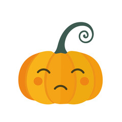 Sad cute pumpkin. Vector cartoon character in flat style isolated on white background.