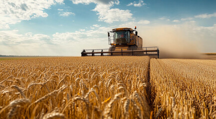 Fototapeta premium harvest Wheat Time : Combine Harvester in Ripe Wheat Field during wheat crop Harvest, moisson, , Agriculture 