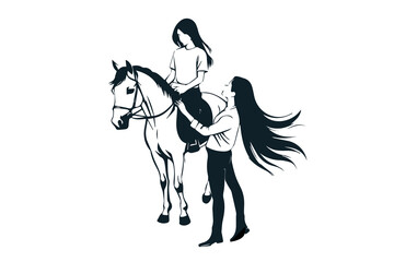 horse and rider and her mother illustration