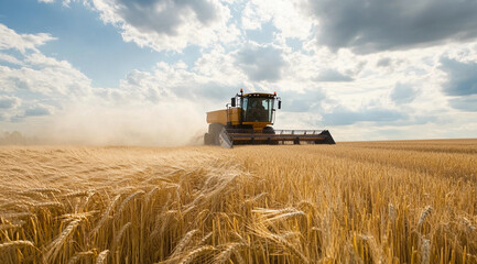 Fototapeta premium harvest Wheat Time : Combine Harvester in Ripe Wheat Field during wheat crop Harvest, moisson, , Agriculture 