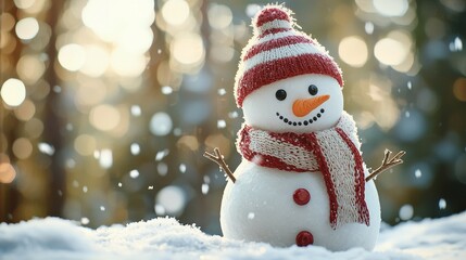cute and cheerful snowman in winter. christmas decoration