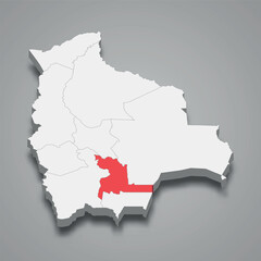 Obraz premium Chuquisaca department location within Bolivia 3d map