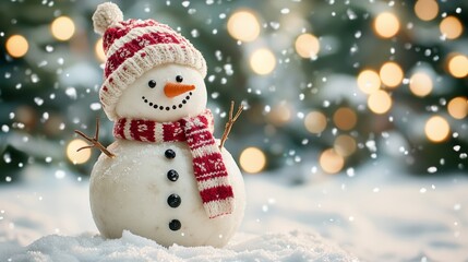 Fototapeta premium cute and cheerful snowman in winter. christmas decoration