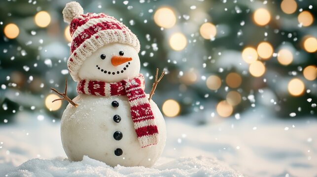 cute and cheerful snowman in winter. christmas decoration