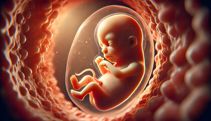 3d rendered illustration of a baby in embryo. Embryoid Baby.
