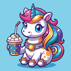 Fototapeta premium Cute Baby Unicorn Cartoon Style Vector on blue Background