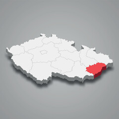 Zlin region location within Czech Republic 3d map