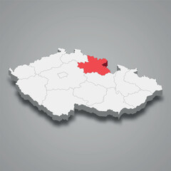 Fototapeta premium Hradec Kralove region location within Czech Republic 3d map