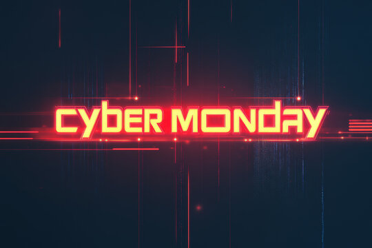 Glowing cyber monday text on a digital background for online shopping events