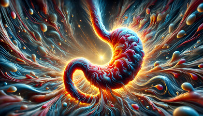 Abstract  abdomen anatomy on Universe background. 