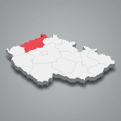 Usti nad Labem region location within Czech Republic 3d map