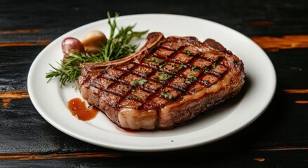 Grilled Steak on White Plate