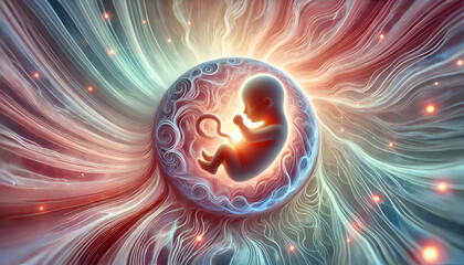 3D rendered illustration of a baby in embryo. Embryoid Baby. Universe baby. Baby angel. 