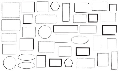Hand drawn doodle grunge square highlights. Charcoal pen rectangle borders. Marker scratch scribble scrawl frames of freehand painted angular note . isolated on white background. EPS 10
