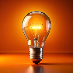 Glowing vintage Edison light bulb against soft orange background warm illumination intricate filamen