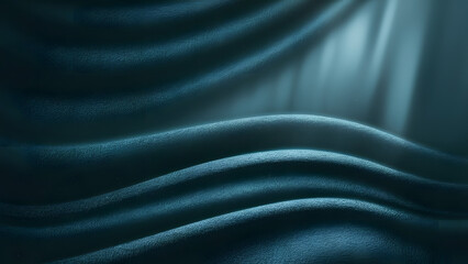 Deep Blue Drapery: Luxurious folds of teal fabric cascade in elegant waves, bathed in soft, ethereal light, creating a sense of depth and tranquility. 