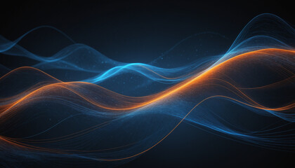 Obraz premium Flux données informatique business concept vagues courbes ondes bleu orange.