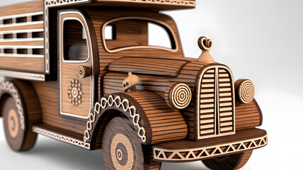 Professionally crafted 3D wooden model of Spray Truck, with white background.