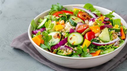 Fresh salad with diverse vegetables and grains, Balanced diet for wellness, Wholesome and nutrient-rich meal