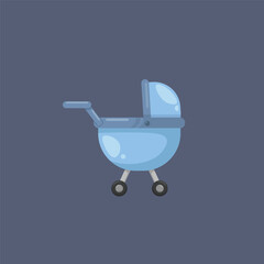 blue baby stroller in flat vector design.