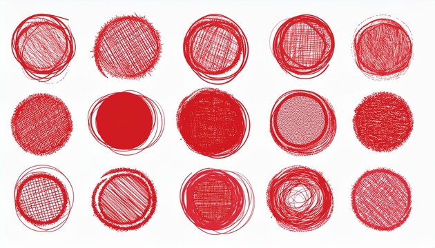 A modern brush stroke red stamp frame with a rough scribble red effect line. A color crayon brush stroke frame with a scribble hand drawn grunge doodle circle set.