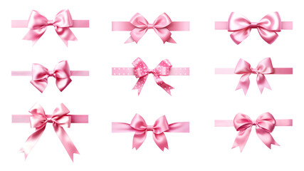 PNG pink ribbon bow design element set, transparent background