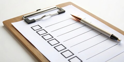 Marked checklist on clipboard for employee survey and test questions, clipboard, checklist