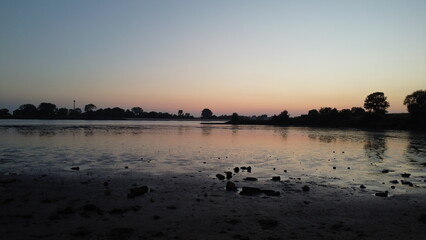 Weserlandscape by Bremen with sunset filmed by drone 