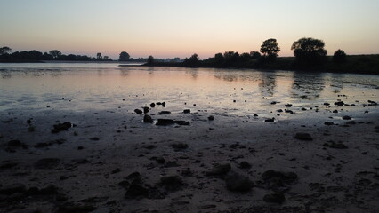 Weserlandscape by Bremen with sunset filmed by drone 