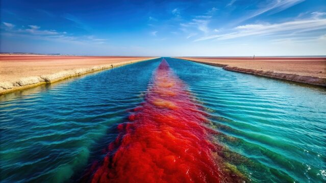 Red sea parting showing ocean separating to form a canal for passage, red sea, parting, ocean, canal, passage, miracle, Moses