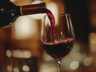 Pouring Red Wine into a Glass