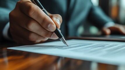 Legal professionals advising on real estate matters, with clients reviewing documents and a laptop in a polished office environment.