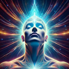 Awakening of the inner superpower, human form radiating cosmic consciousness, self-knowledge