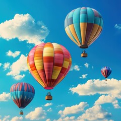 Fototapeta premium Rainbow hot air balloon in the blue sky
