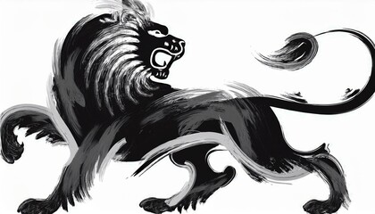 Black and gray Chinese brush stroke calligraphy drawing inking of a lion