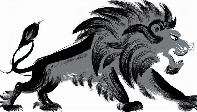 Black and gray Chinese brush stroke calligraphy drawing inking of a lion