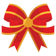 Red and Gold Ribbon Bow Vectorv Elegant Gift Decoration on Transparent Background