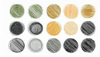 Children coloring crayon brush stroke frame with scribbled effect. Scribble hand drawn grunge doodle color circle set. Modern illustration.