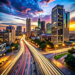 Fototapeta premium Warm light trails on a cityscape night