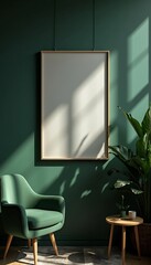  wall with lank frame poster mockup. Scandinavian boho home interior design of modern living room generative AI