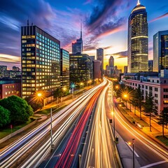 Warm light trails on a cityscape night