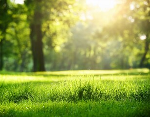 Naklejka premium Fresh green grass background in sunny summer day in park