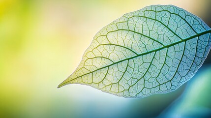 Obraz premium Close-up of a vibrant leaf with detailed textures. Sustainable development goals, conservation of the environment, ecological awareness.