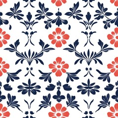 Seamless Floral Seamless Pattern in Red and Blue