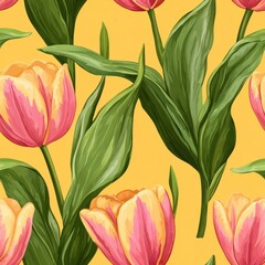 Obraz premium Colorful Tulip Floral Seamless Pattern